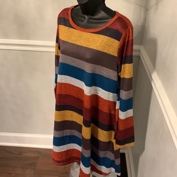 Striped Sweater Knit A-Line Dress Size L - Picture 3 of 8